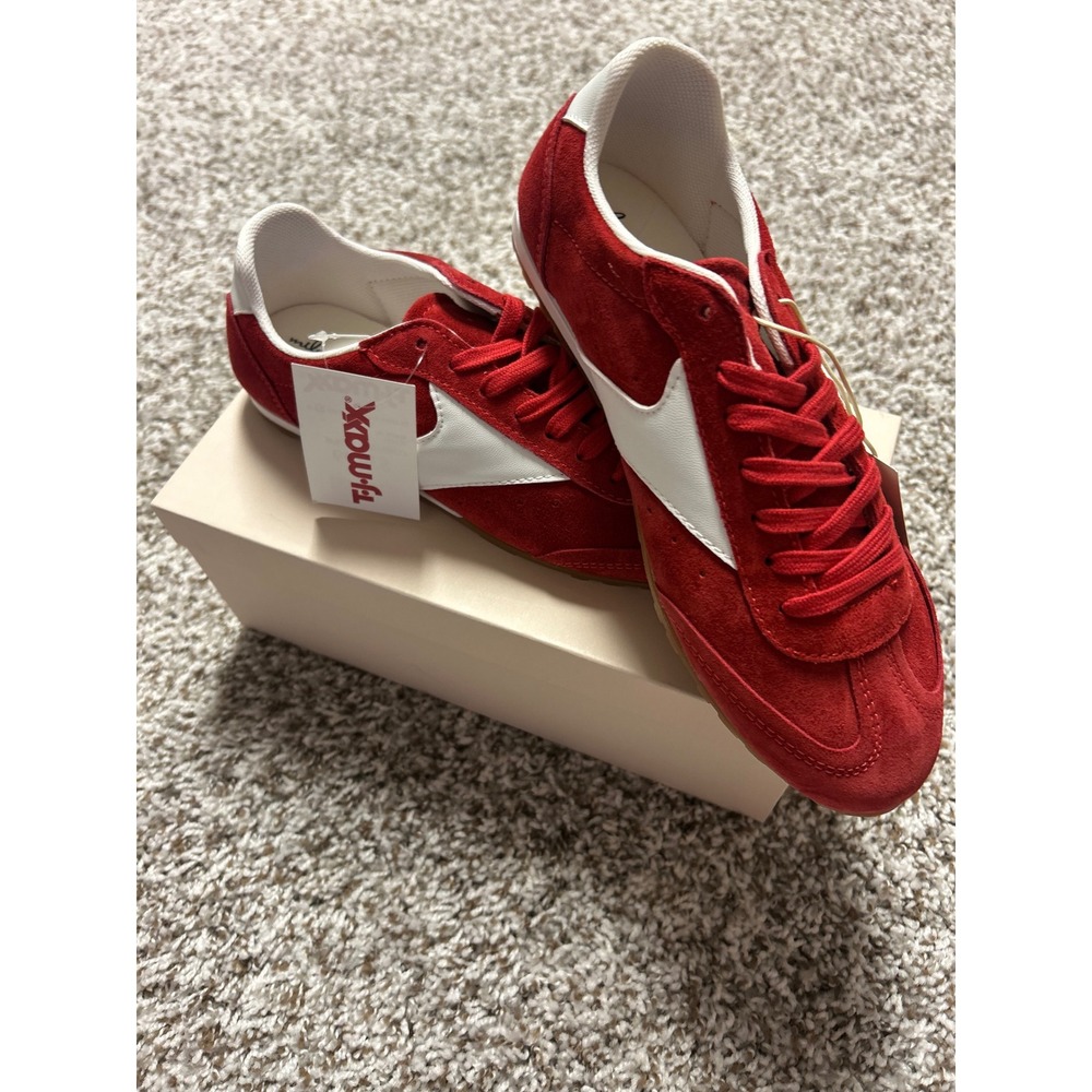 Mila Paoli Red Suede Leather Sneakers Made in Italy Women 8 Gum Star Sole NIB